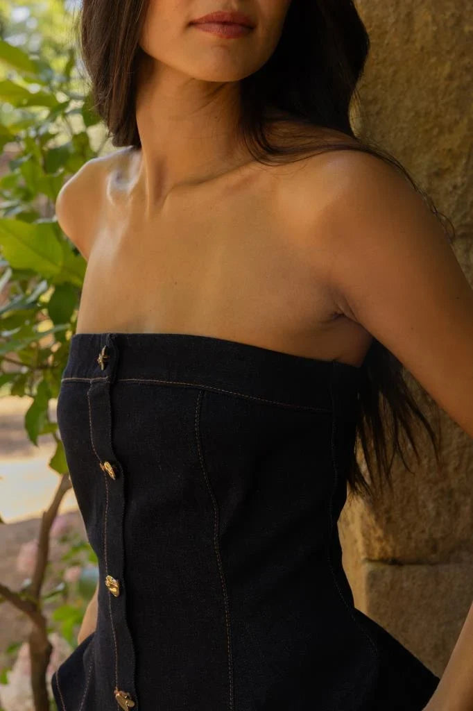 Top bustier en jean avec boutons