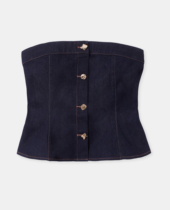 Top bustier en jean avec boutons