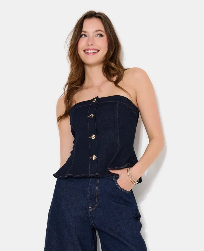 Top bustier en jean avec boutons