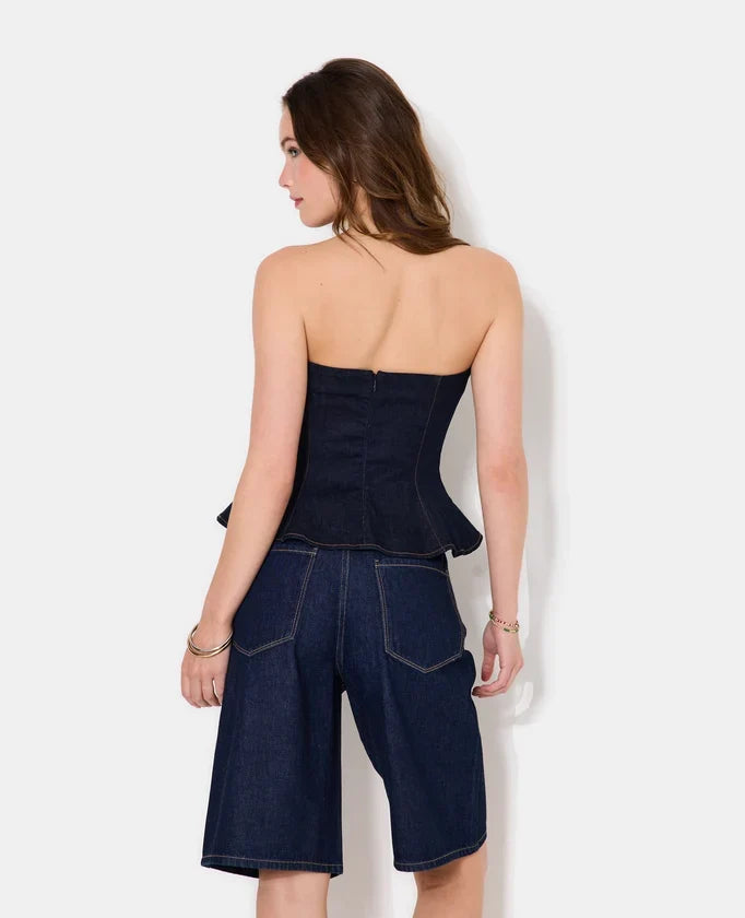 Top bustier en jean avec boutons