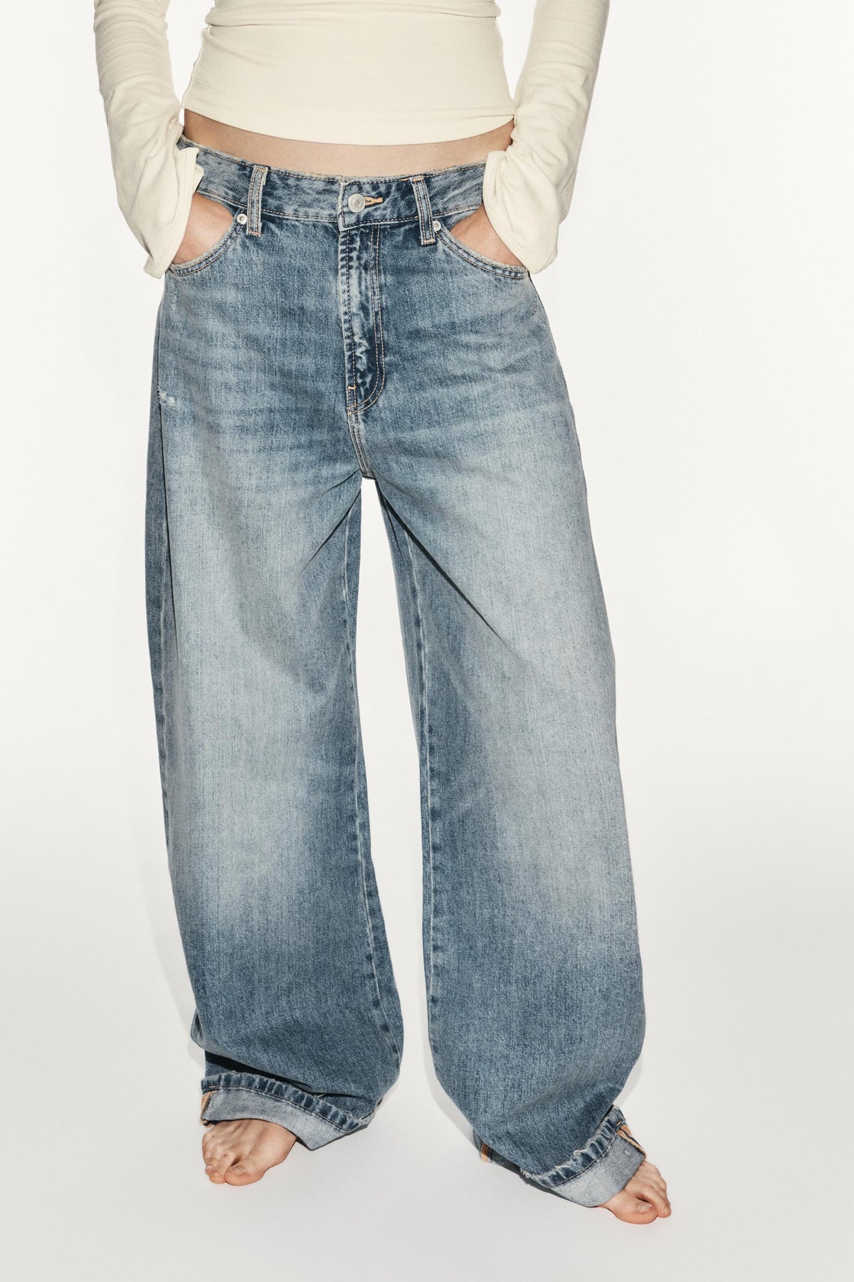 Jean baggy taille mi-haute